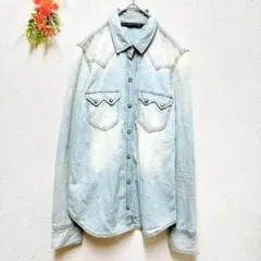 ZARA【S】デニムシャツ グラデーション 長袖 シャツ ダメージ ビンテージ