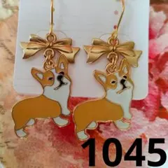 犬ピアス☆リボンピアス☆動物ピアス☆イヌ☆ハンドメイドピアス