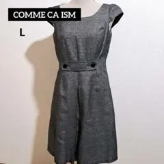 COMME CA ISM グレンチェック柄 半袖 ひざ丈 ワンピース L