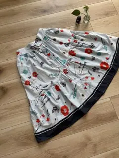 ザラベーシック 花柄ストライプフレアスカート S M 蝶々 ボタニカル 美品のサムネイル