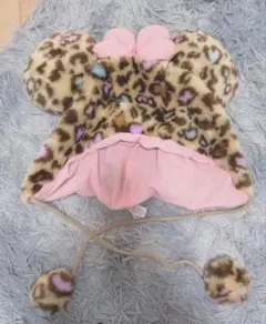 ミニーファンキャップ ヒョウ柄ピンクリボン