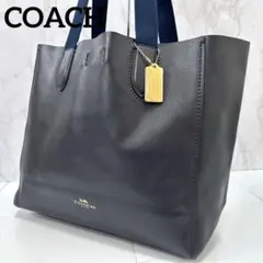 A4収納 COACH レザー トートバッグ 肩掛け ネイビー 美品