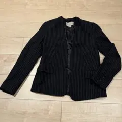 H&M ウール ノーカラージャケット ボーダー　ネイビーのサムネイル