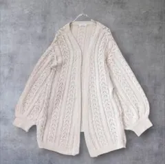 ヴァニーユー ロングサマーニットカーディガン 透かし編み ぽわん袖