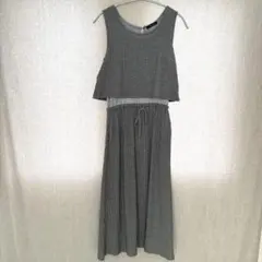 美品✦JEANASIS リブニットワンピースFグレー リボン付 マキシ丈