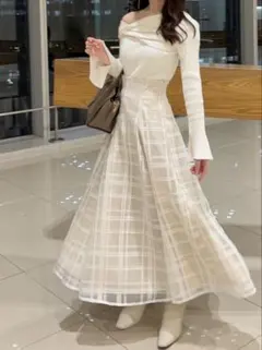 GRL チェック柄 シアーフレアスカート tu1082 M アイボリー