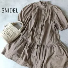 美品 スナイデル スタンドカラー シャツ ワンピース ブラウン 五分袖 秋