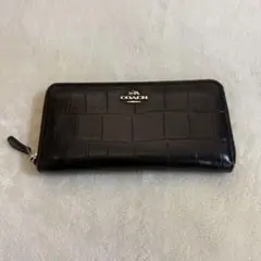 COACH コーチ　型押しレザーラウンドファスナー長財布　ブラック クロコダイル