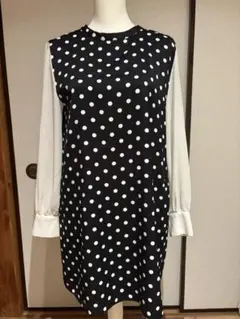 【ZARABASIC】ザラ ドット柄 長袖 Aラインワンピース