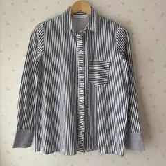 【ZARA】ストライプ切り替え長袖シャツ ブラウス　S 綿 100 コットンのサムネイル