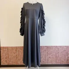 【未使用】フリル袖 ネイビーマキシロングドレス