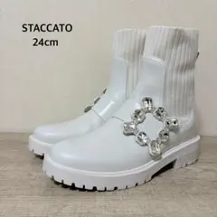 美品 STACCATO テレサニットコンビブーツ 24cm オフホワイトのサムネイル