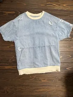 ZARA ライトブルーデニムダメージトレーナー