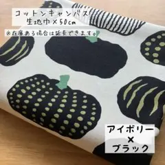 《コットンキャンバス》北欧調かぼちゃ アイボリー×ブラック 食べ物 野菜柄