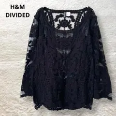 H&M エンブロイダリー ブラウス カットソー 花柄 刺繍 レース 7分袖 黒