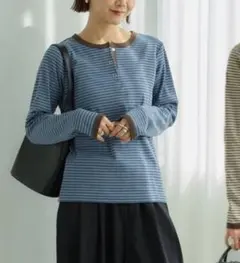 しまむらmysa closet 田中里奈 ボーダーヘンリーネックトップス