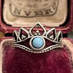 英国　イギリス　ヴィンテージ　トルコ石風　銀色　シルバー　指輪　リング　14号