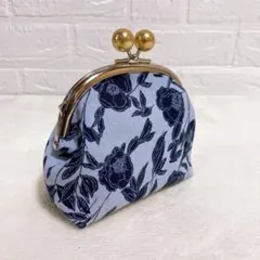 ハンドメイド　玉付きがま口小物入れ　花柄　ポーチ