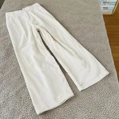 美品♦︎ローリーズファーム◆ワイドコーデュロイ パンツ【M】綿100 クリームゴム