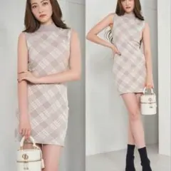 Darich チェックジャガードノースリニットミニワンピース F