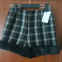 新品 チェック 裾ボア ショーパン