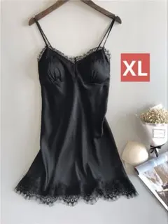 XL 黒　ベビードール＆Tバックショーツ　サテンの光沢のあるツルっとした肌触り