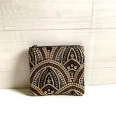 インド刺繍生地ポーチ ブラック ゴールド ハンドメイド