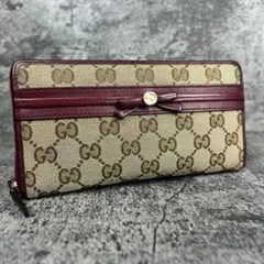 GUCCI GGキャンバス リボン ラウンドファスナー 長財布
