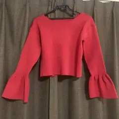 タグ付　nice claup リボンバックテレコトップス　赤 レッド