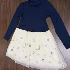 キッズ ワンピース ネイビー 星柄チュール
