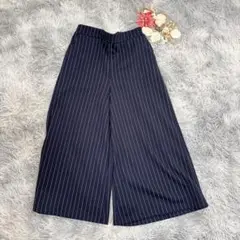 ハッシュアッシュ（3）ワイドパンツ クロップド丈 ストライプ 裏起毛 シンプル