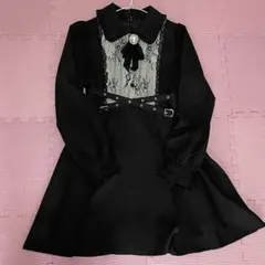 ♡*様 Rojita ブローチ付きレース切替クロスベルトワンピース ブラック