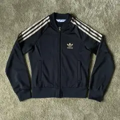 adidas Sサイズ トラックジャケット 黒×金 トレフォイルロゴ アディダス
