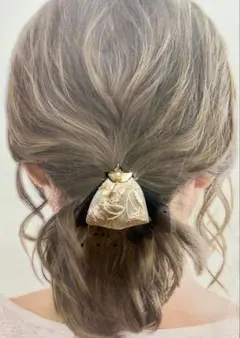 ハンドメイド　インド刺繍リボン　ヘアゴム