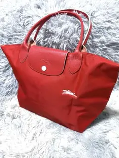 ロンシャン プリアージュ クラブ ナイロン トートバッグ 赤 白