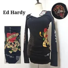 【エドハーディー】タグ付き♡リブロングTシャツ スカル トラ ワンピースUSA製