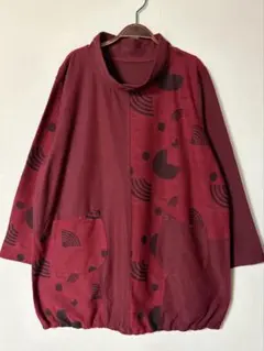 切替デザイン ドット柄 ゆったりチュニックワンピース 赤 体型カバー