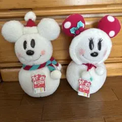 タグ付き　ディズニークリスマス 雪だるまスノー ミッキー&ミニーのぬいぐるみ
