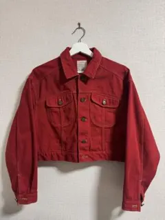 短丈 デニムジャケット 赤 Gジャン ショート丈 古着