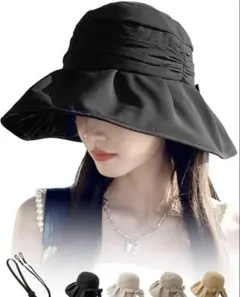 ハット✨小顔✨帽子 UVカット 日よけ 紫外線対策 レディース 軽量 ブラック