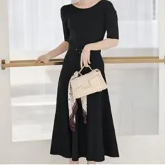 プロポーション バックボタンクラシカルニットワンピース フレア Aライン