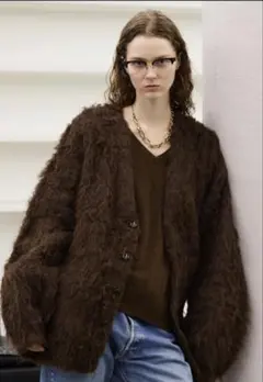 soerte SUPER VOLUME SHAGGY KNIT CARDIGAN