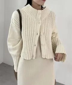 【未使用】mystic トップス　ベロアモール　ラメカーディガン　アイボリー