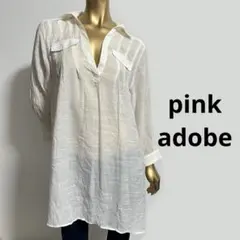 【5020】pink adobe 長袖 ロング レーヨン シャツ Lのサムネイル