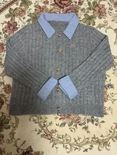 リブ編みグレー長袖カーディガン　 大き目