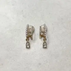 未使用❤︎ イヤリング　クリップ　クリスタル　パール　ゴールド　アクセサリー
