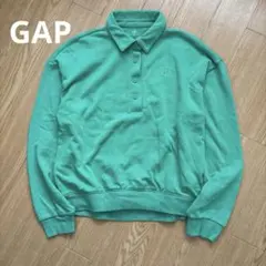GAP スウェット　長袖　スウェットポロ　襟付き　ロゴ刺繍　トレーナー　L相当