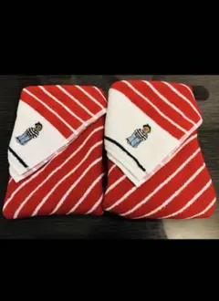 ❾❻新品ラルフローレン　フェイスタオル二枚　ポロベア　ストライプ赤