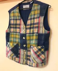 VISION I チェック柄ベスト ジレ ベスト　ネイビー/マルチカラー メンズ