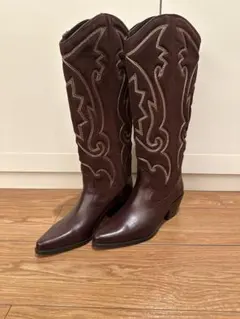 ZARA ウエスタンロングブーツ ブラウン 39 新品　24.5cm